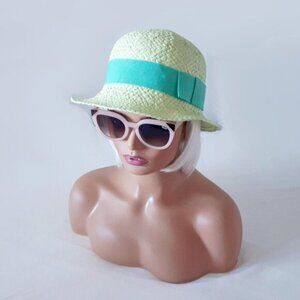 NWOT Filippo Catarzi lime light green sun hat w/ ribbon trim detail